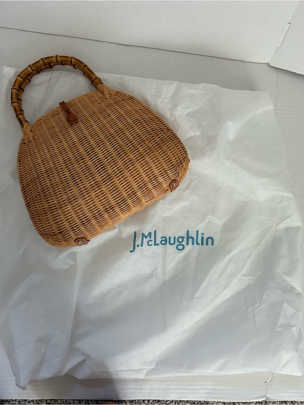 J McLaughlin Aria Wicker Satchel Handbag with Bamboo Handle - Picture 2 of 11